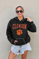 CLEMSON TIGERS BELLE OF THE BALL STUDDED DETAIL FLEECE FRONT POCKET HOODIE