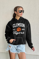 CLEMSON TIGERS HERE FOR IT STUDDED DETAIL FLEECE FRONT POCKET HOODIE