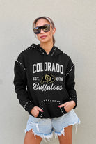 COLORADO BUFFALOES HERE FOR IT STUDDED DETAIL FLEECE FRONT POCKET HOODIE