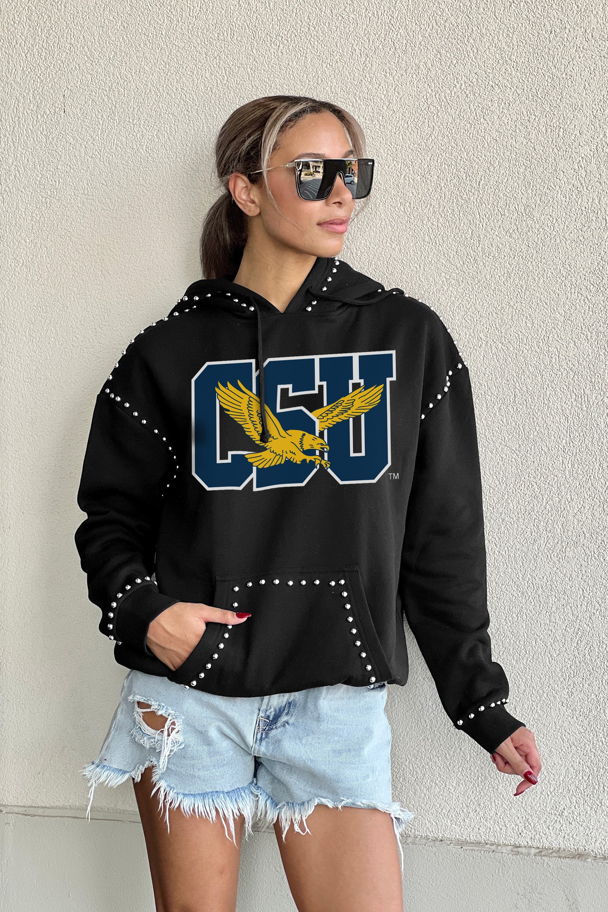 COPPIN STATE EAGLES BELLE OF THE BALL STUDDED DETAIL FLEECE FRONT POCKET HOODIE