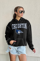 CREIGHTON BLUEJAYS BELLE OF THE BALL STUDDED DETAIL FLEECE FRONT POCKET HOODIE