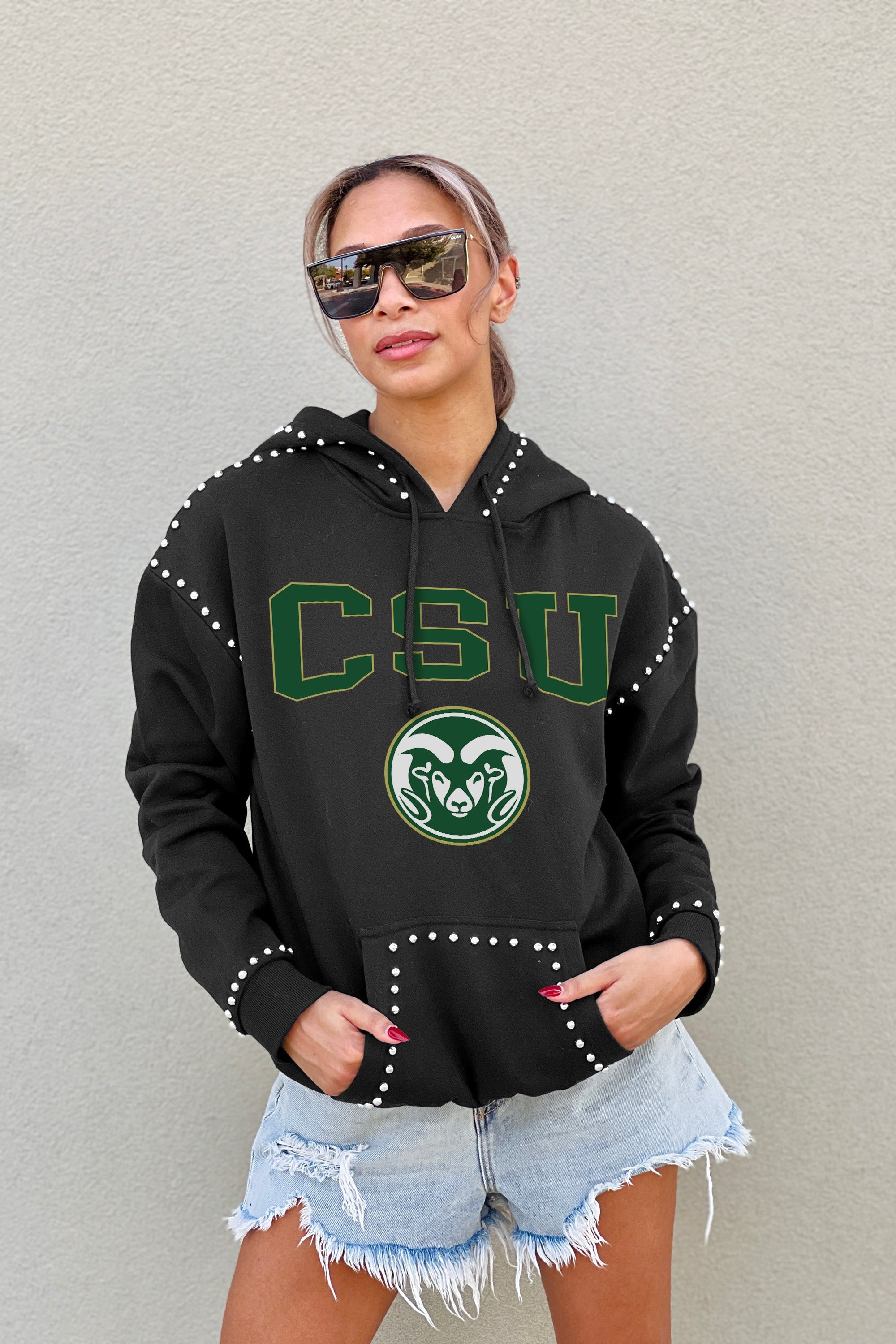 COLORADO STATE RAMS BELLE OF THE BALL STUDDED DETAIL FLEECE FRONT POCKET HOODIE