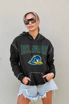 DELAWARE BLUE HENS BELLE OF THE BALL STUDDED DETAIL FLEECE FRONT POCKET HOODIE