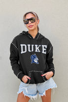 DUKE BLUE DEVILS BELLE OF THE BALL STUDDED DETAIL FLEECE FRONT POCKET HOODIE