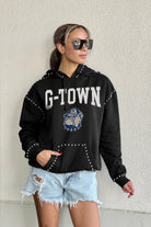 GEORGETOWN HOYAS BELLE OF THE BALL STUDDED DETAIL FLEECE FRONT POCKET HOODIE