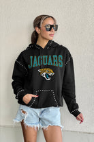 JACKSONVILLE JAGUARS CATCH THE VIBE STUDDED DETAIL FLEECE FRONT POCKET HOODIE