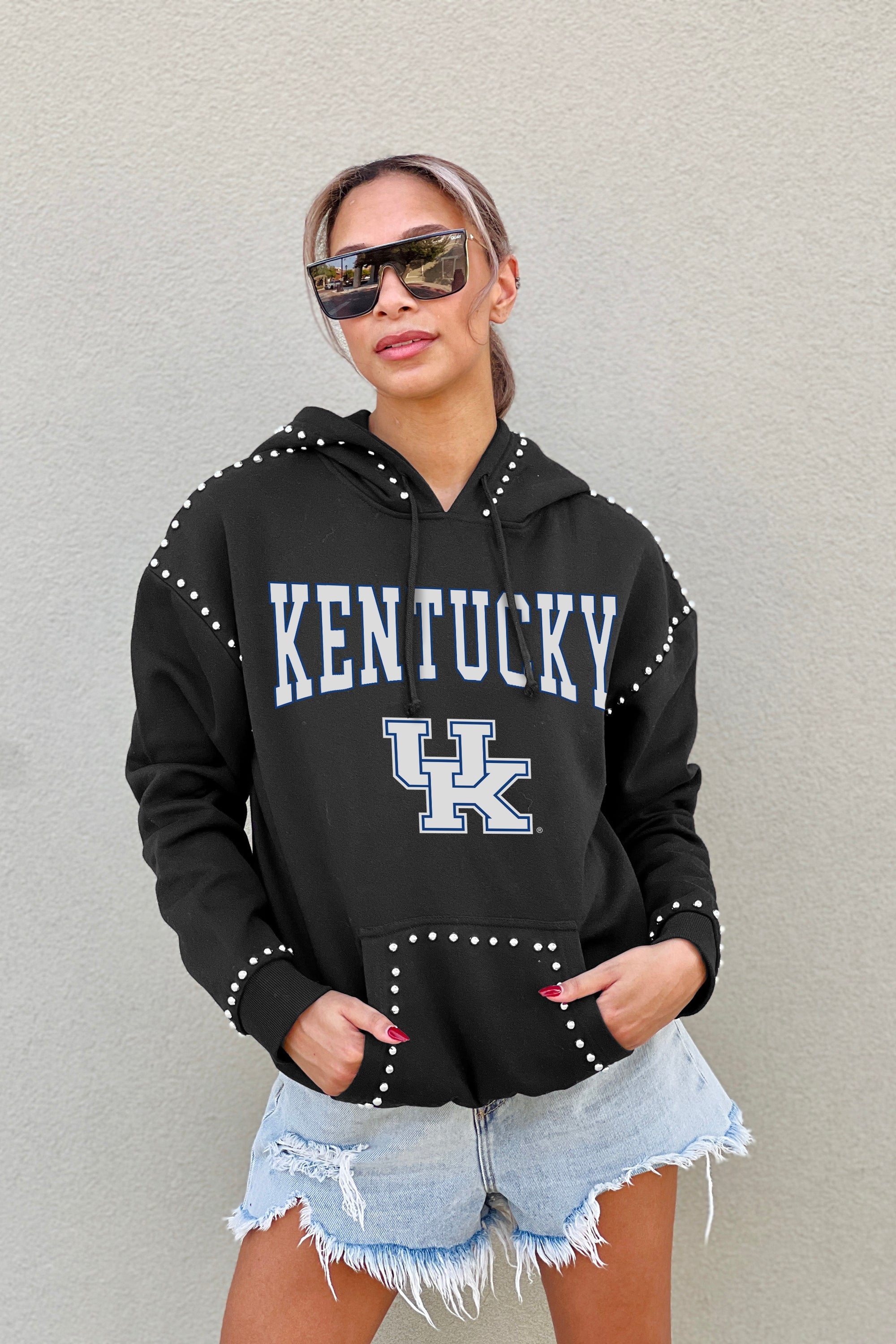 KENTUCKY WILDCATS BELLE OF THE BALL STUDDED DETAIL FLEECE FRONT POCKET HOODIE