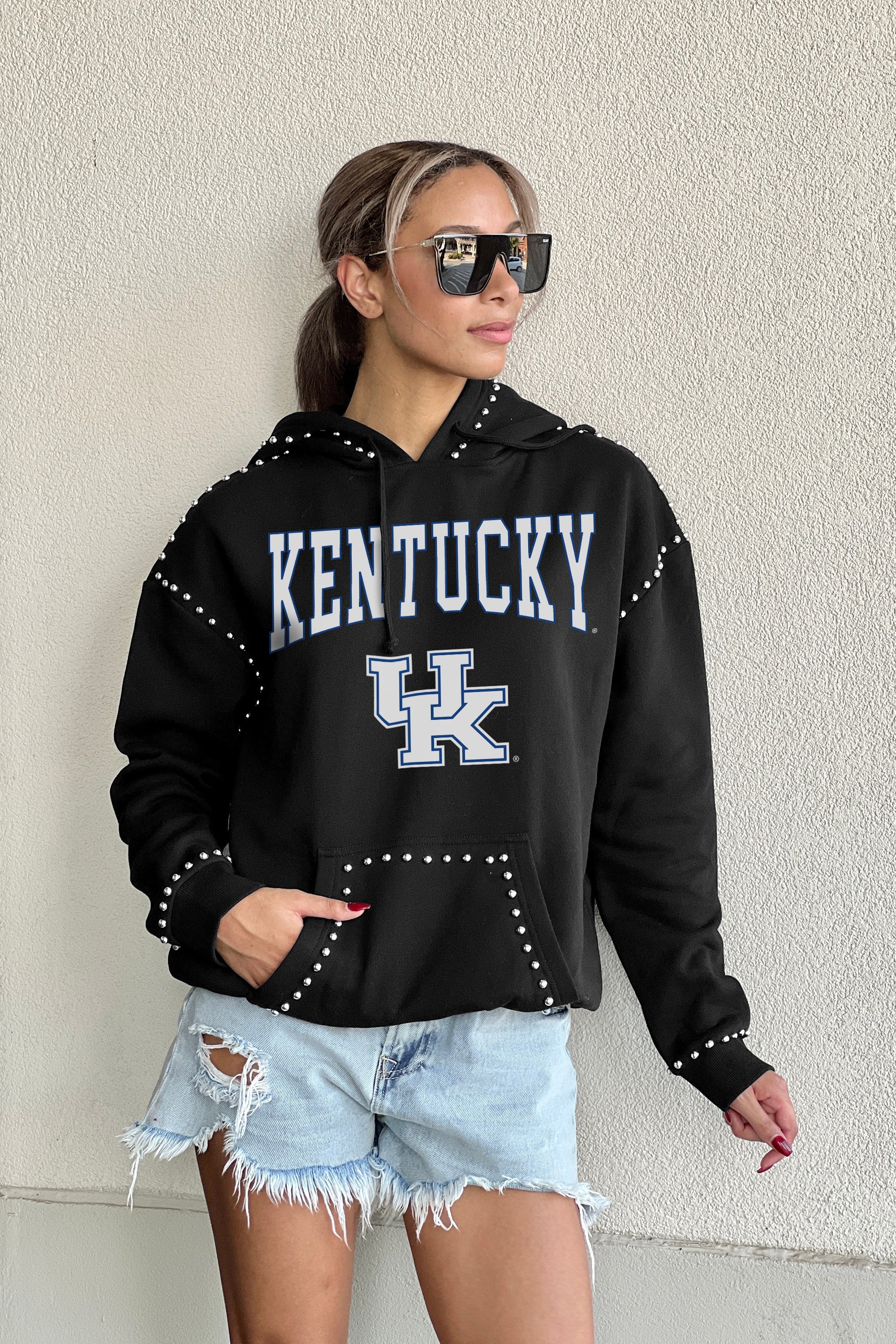 KENTUCKY WILDCATS BELLE OF THE BALL STUDDED DETAIL FLEECE FRONT POCKET HOODIE