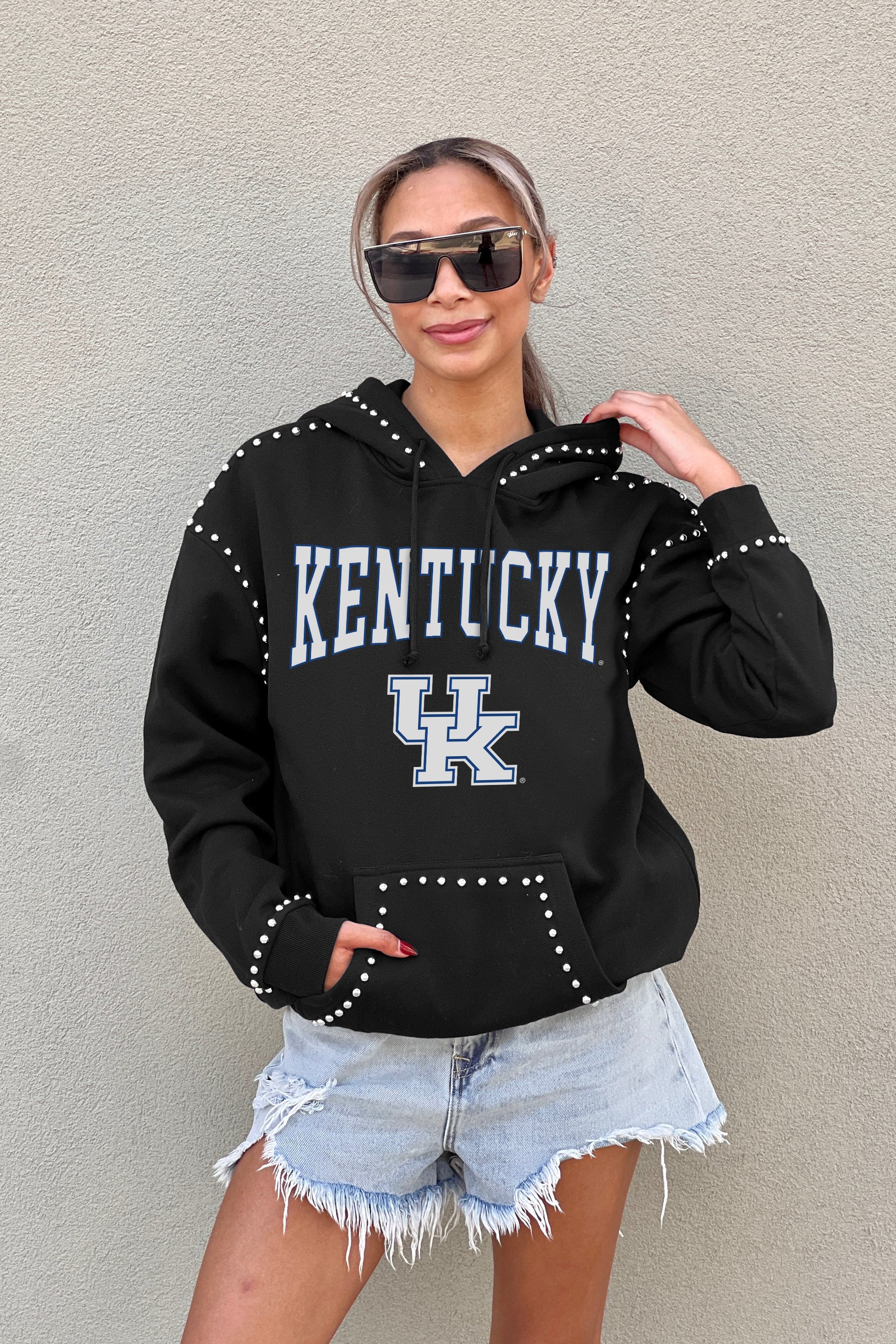 KENTUCKY WILDCATS BELLE OF THE BALL STUDDED DETAIL FLEECE FRONT POCKET HOODIE