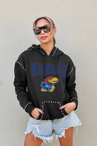 KANSAS JAYHAWKS BELLE OF THE BALL STUDDED DETAIL FLEECE FRONT POCKET HOODIE