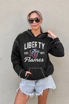 LIBERTY FLAMES HERE FOR IT STUDDED DETAIL FLEECE FRONT POCKET HOODIE