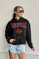 LOUISVILLE CARDINALS BELLE OF THE BALL STUDDED DETAIL FLEECE FRONT POCKET HOODIE