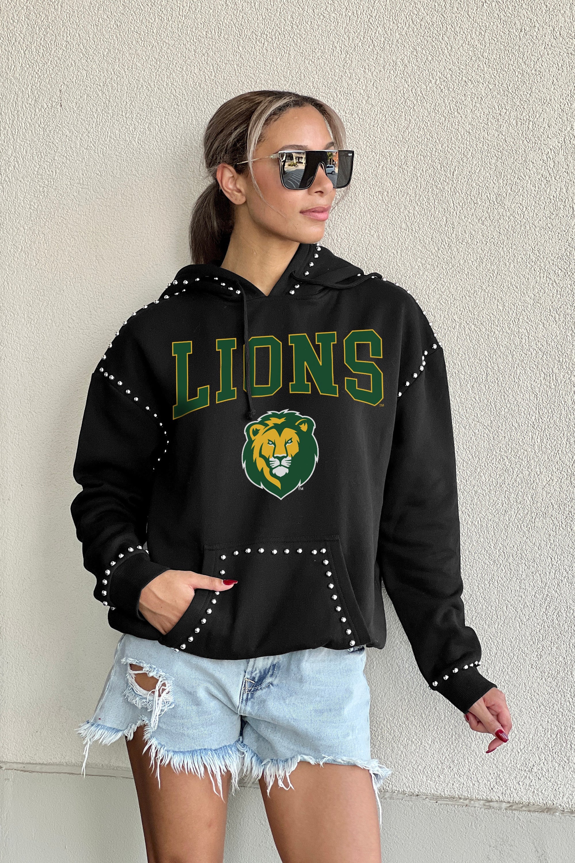 SOUTHEASTERN LOUISIANA LIONS BELLE OF THE BALL STUDDED DETAIL FLEECE FRONT POCKET HOODIE