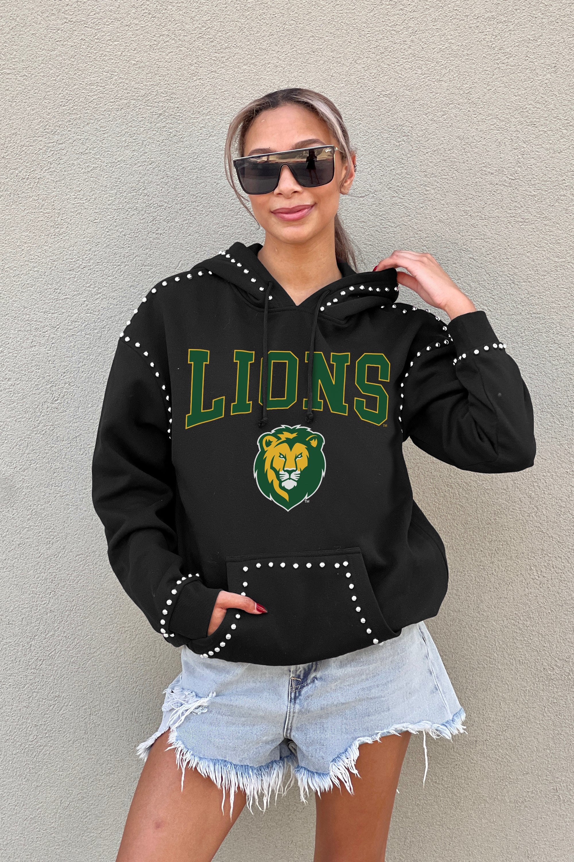 SOUTHEASTERN LOUISIANA LIONS BELLE OF THE BALL STUDDED DETAIL FLEECE FRONT POCKET HOODIE