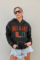 MIAMI HURRICANES BELLE OF THE BALL STUDDED DETAIL FLEECE FRONT POCKET HOODIE