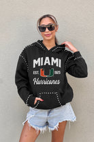 MIAMI HURRICANES HERE FOR IT STUDDED DETAIL FLEECE FRONT POCKET HOODIE