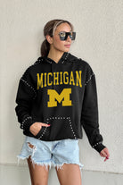 MICHIGAN WOLVERINES BELLE OF THE BALL STUDDED DETAIL FLEECE FRONT POCKET HOODIE