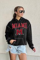 MIAMI OF OHIO REDHAWKS BELLE OF THE BALL STUDDED DETAIL FLEECE FRONT POCKET HOODIE