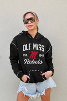 OLE MISS REBELS HERE FOR IT STUDDED DETAIL FLEECE FRONT POCKET HOODIE