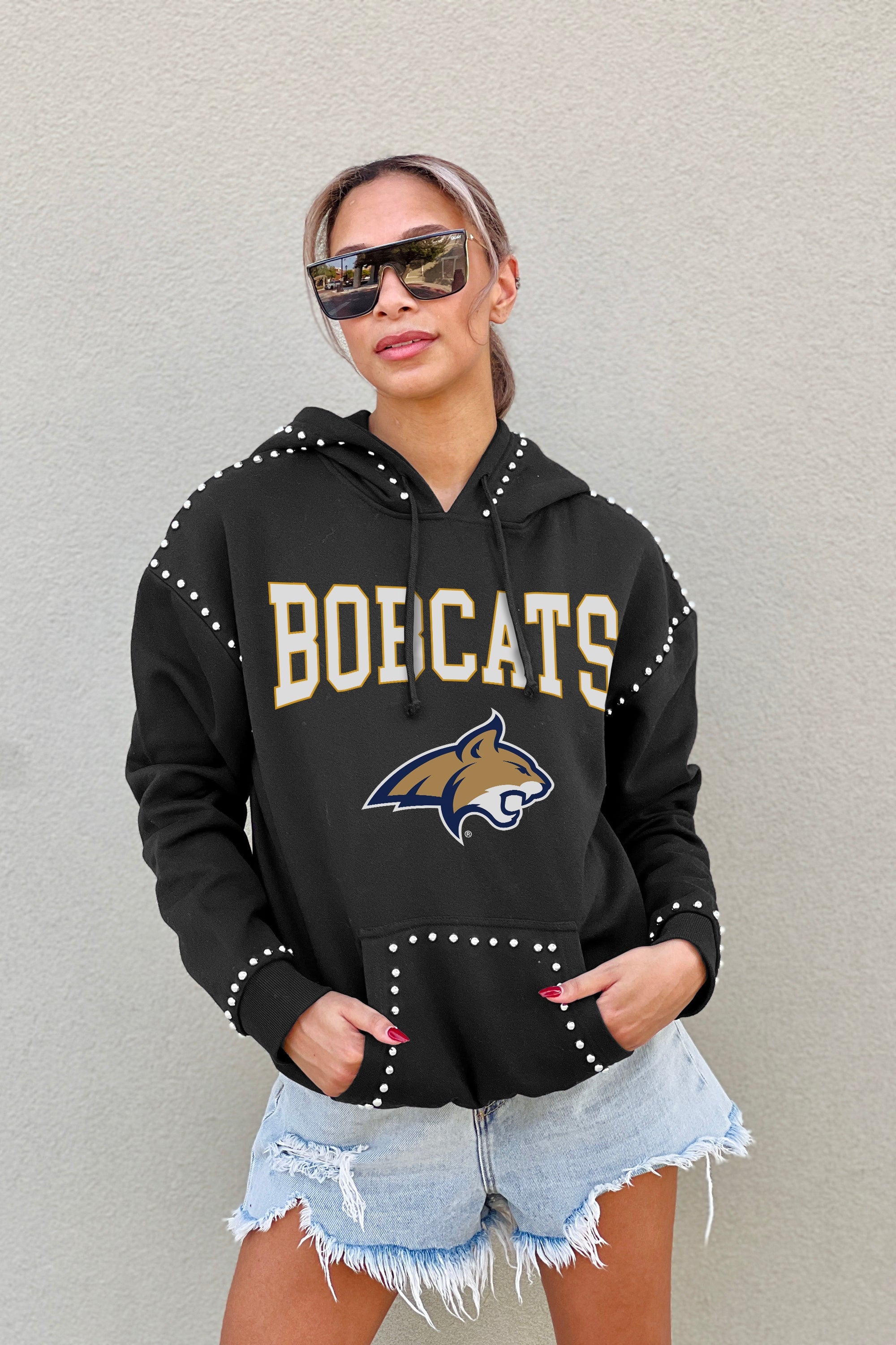 MONTANA STATE BOBCATS BELLE OF THE BALL STUDDED DETAIL FLEECE FRONT POCKET HOODIE