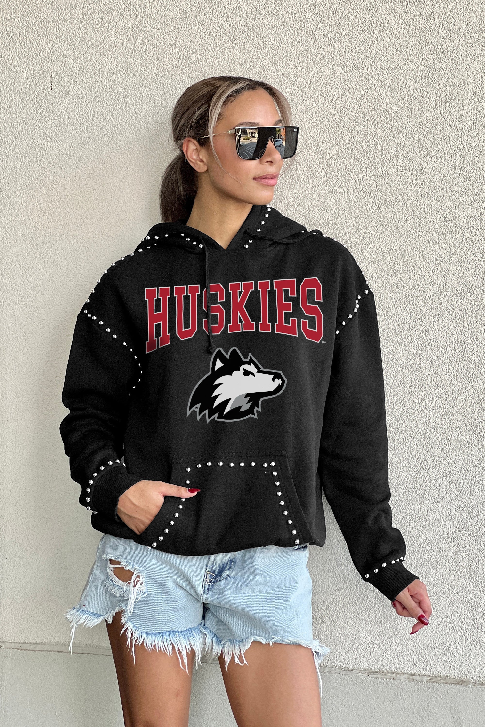 NORTHERN ILLINOIS HUSKIES BELLE OF THE BALL STUDDED DETAIL FLEECE FRONT POCKET HOODIE