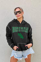 NORTH TEXAS MEAN GREEN BELLE OF THE BALL STUDDED DETAIL FLEECE FRONT POCKET HOODIE