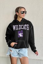 NORTHWESTERN WILDCATS BELLE OF THE BALL STUDDED DETAIL FLEECE FRONT POCKET HOODIE