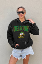 OREGON DUCKS BELLE OF THE BALL STUDDED DETAIL FLEECE FRONT POCKET HOODIE