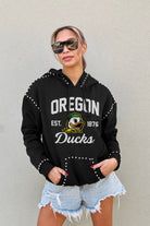 OREGON DUCKS HERE FOR IT STUDDED DETAIL FLEECE FRONT POCKET HOODIE