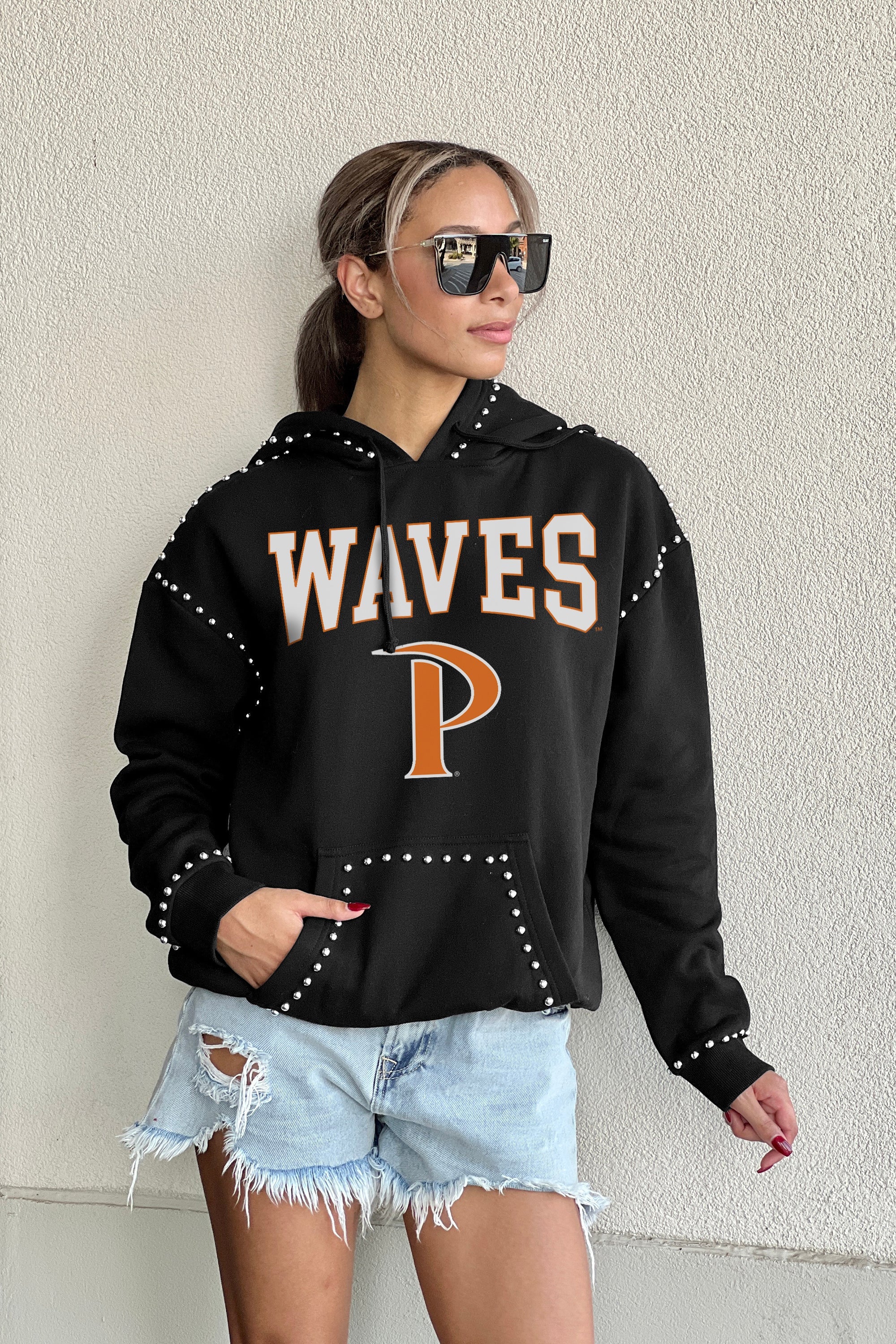 PEPPERDINE WAVES BELLE OF THE BALL STUDDED DETAIL FLEECE FRONT POCKET HOODIE