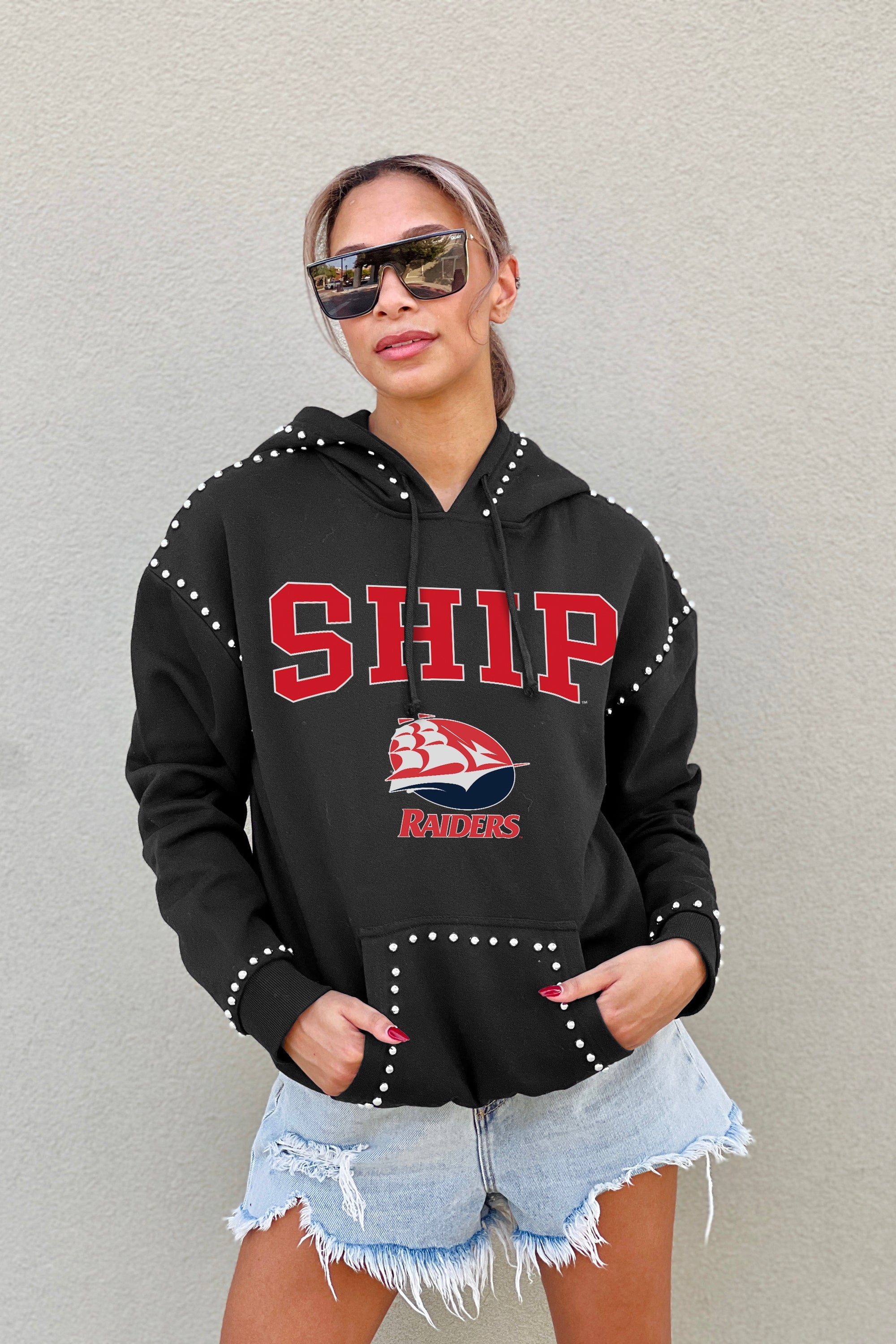 SHIPPENSBURG RAIDERS BELLE OF THE BALL STUDDED DETAIL FLEECE FRONT POCKET HOODIE