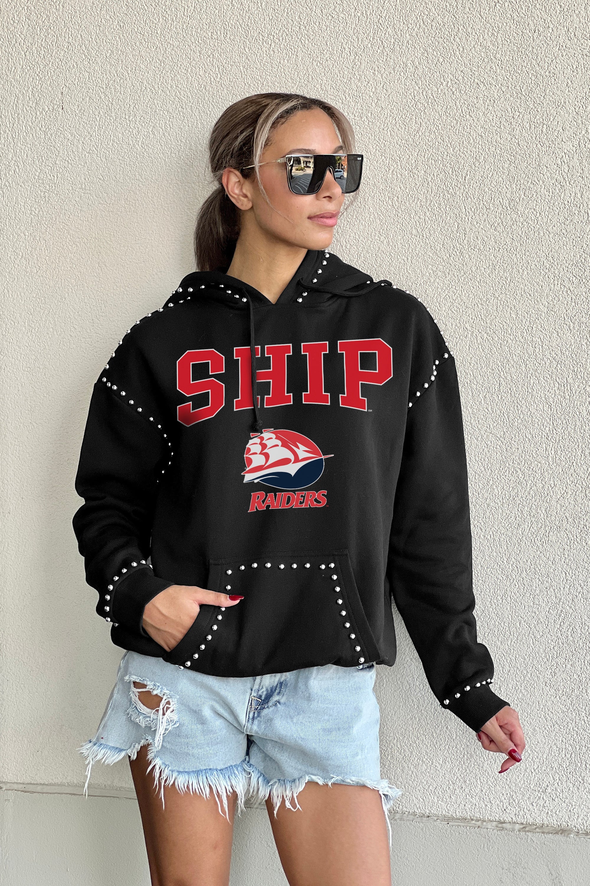 SHIPPENSBURG RAIDERS BELLE OF THE BALL STUDDED DETAIL FLEECE FRONT POCKET HOODIE