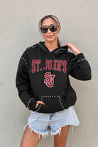 ST. JOHN'S RED STORM BELLE OF THE BALL STUDDED DETAIL FLEECE FRONT POCKET HOODIE