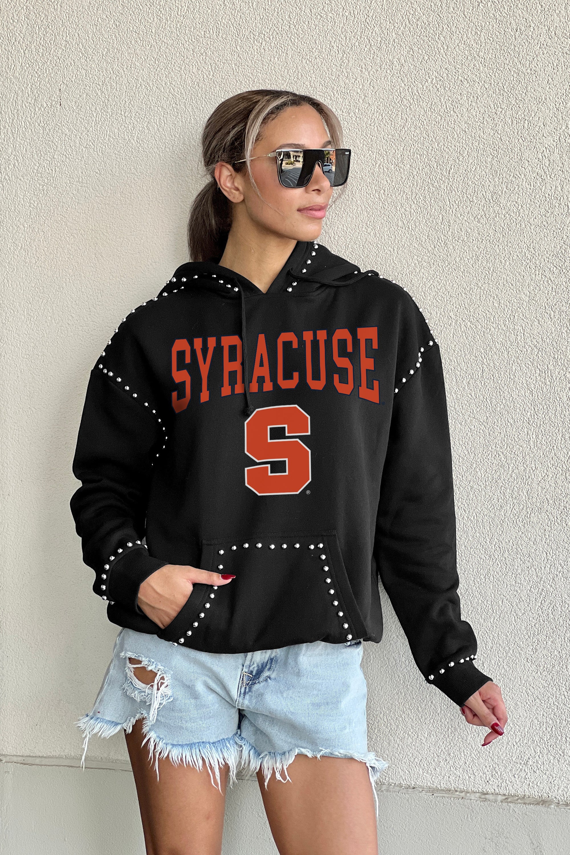 SYRACUSE ORANGE BELLE OF THE BALL STUDDED DETAIL FLEECE FRONT POCKET HOODIE