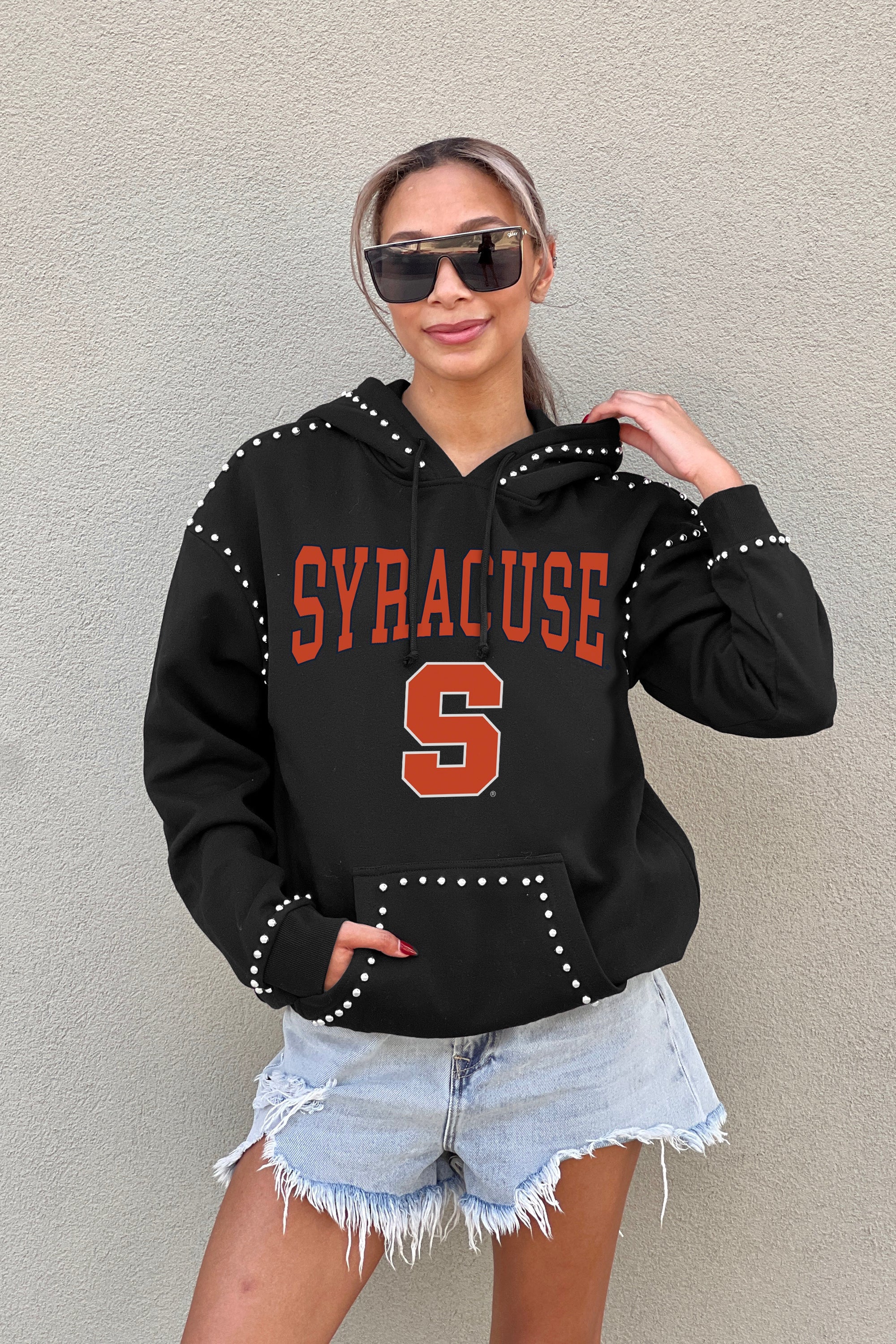 SYRACUSE ORANGE BELLE OF THE BALL STUDDED DETAIL FLEECE FRONT POCKET HOODIE