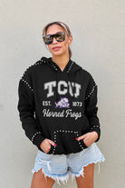 TCU HORNED FROGS HERE FOR IT STUDDED DETAIL FLEECE FRONT POCKET HOODIE