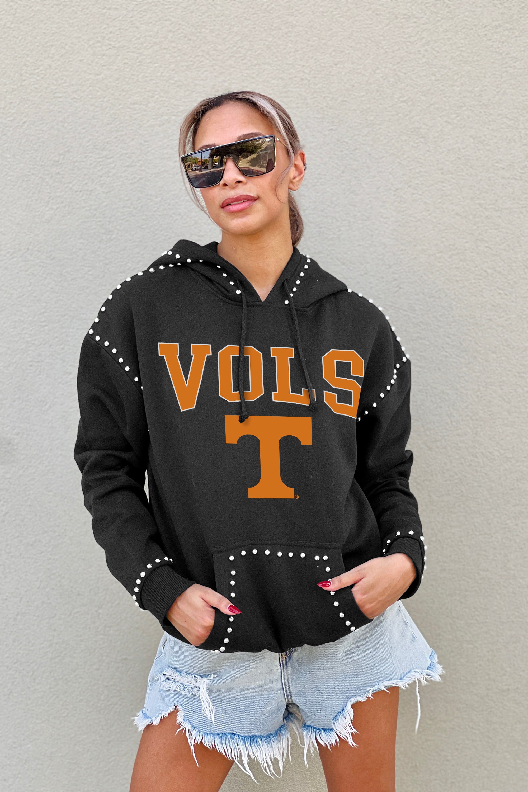 TENNESSEE VOLUNTEERS BELLE OF THE BALL STUDDED DETAIL FLEECE FRONT POCKET HOODIE