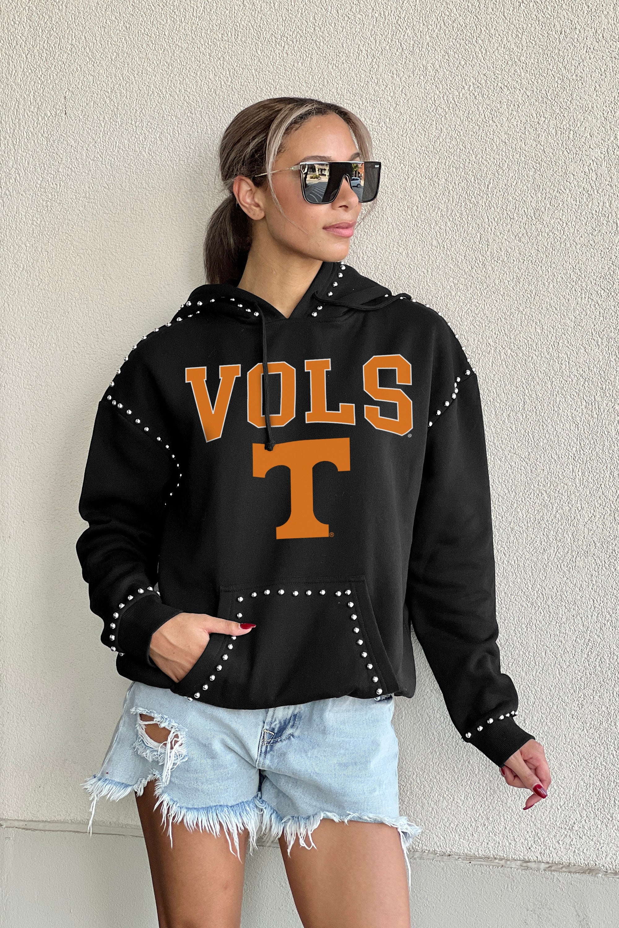 TENNESSEE VOLUNTEERS BELLE OF THE BALL STUDDED DETAIL FLEECE FRONT POCKET HOODIE