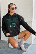 TULANE GREEN WAVE BELLE OF THE BALL STUDDED DETAIL FLEECE FRONT POCKET HOODIE