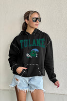 TULANE GREEN WAVE BELLE OF THE BALL STUDDED DETAIL FLEECE FRONT POCKET HOODIE