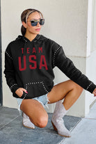 TEAM USA CHAMPION SPIRIT STUDDED DETAIL FLEECE FRONT POCKET HOODIE