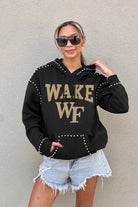 WAKE FOREST DEMON DEACONS BELLE OF THE BALL STUDDED DETAIL FLEECE FRONT POCKET HOODIE