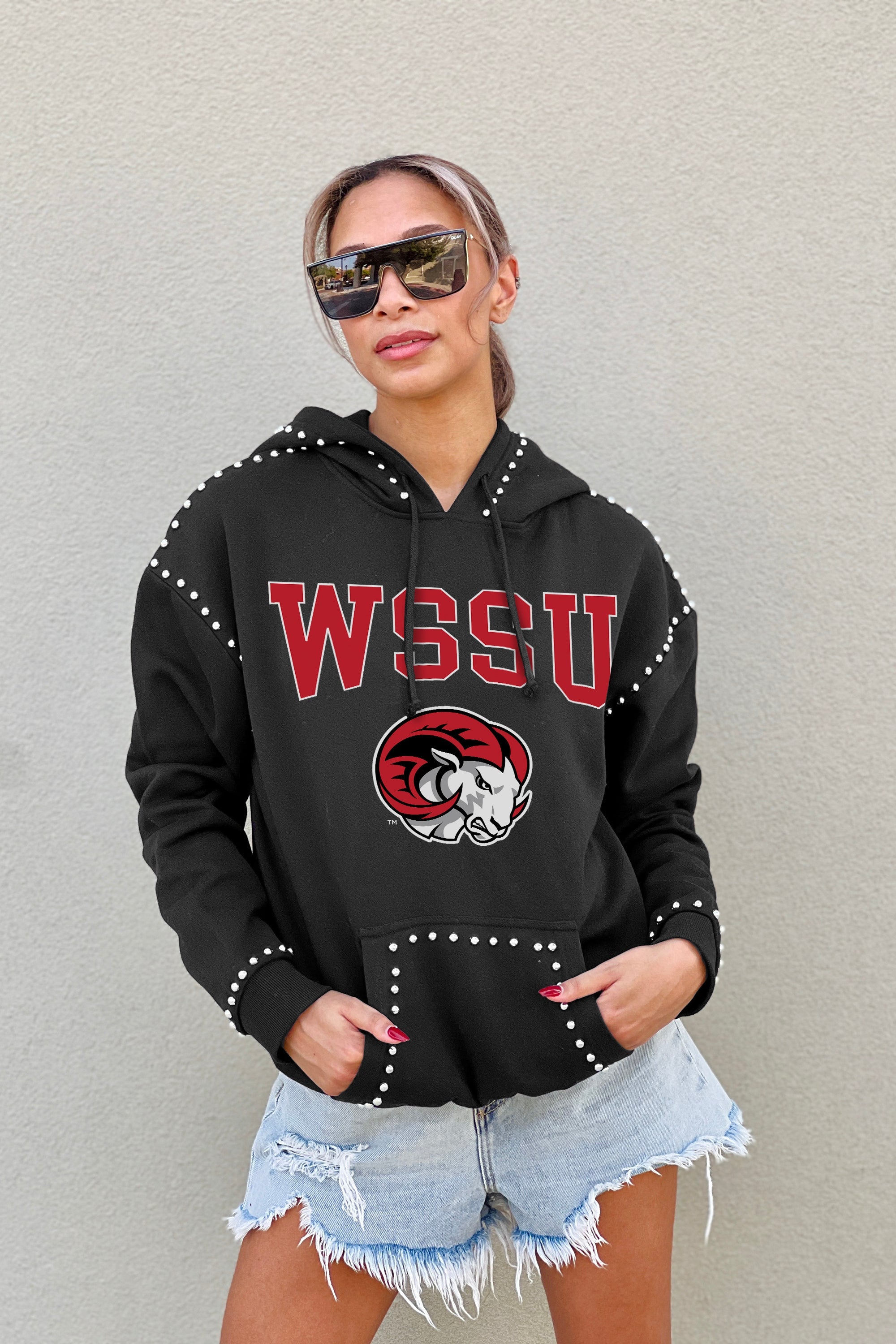 WINSTON-SALEM STATE RAMS BELLE OF THE BALL STUDDED DETAIL FLEECE FRONT POCKET HOODIE