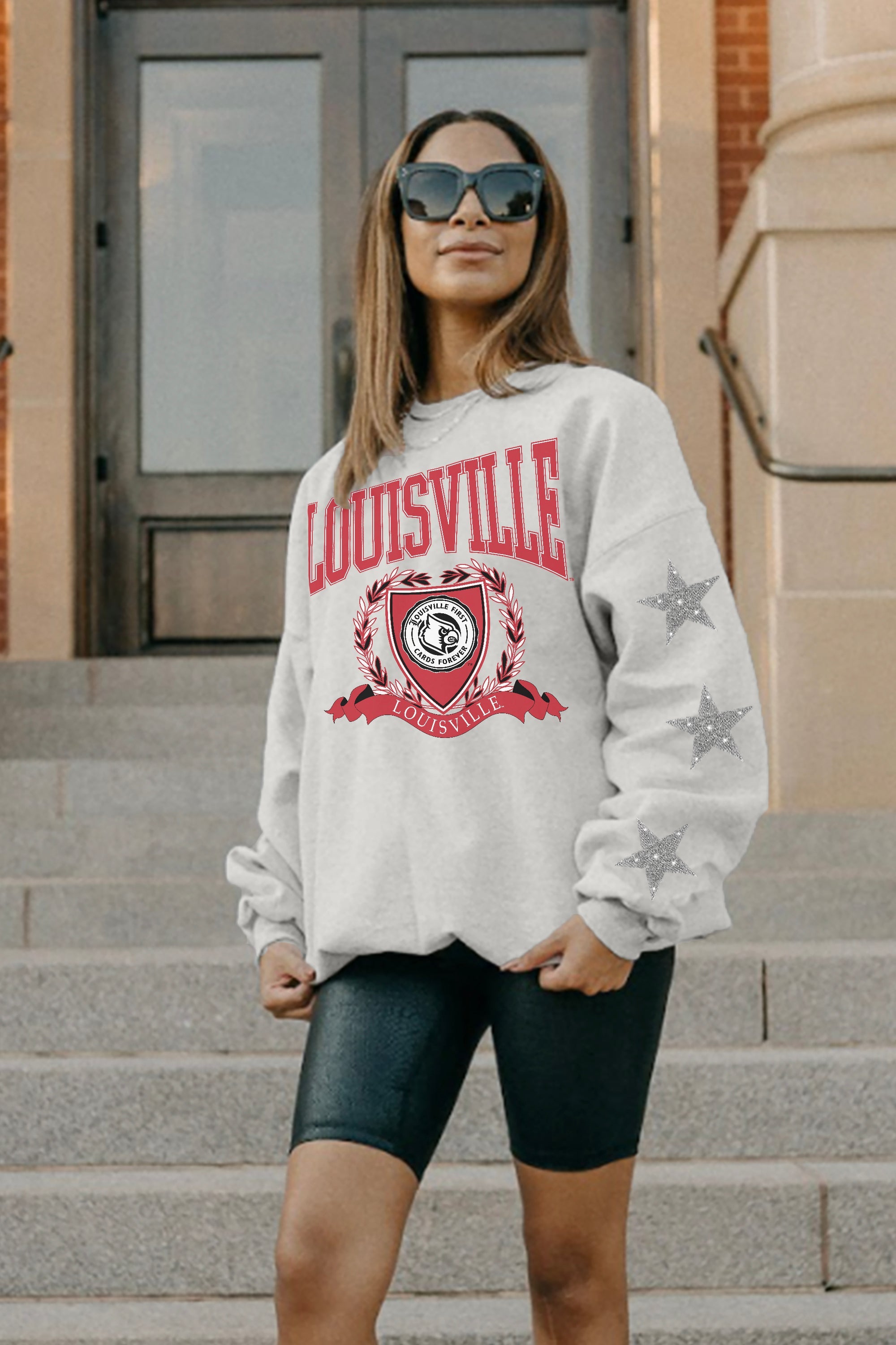 Women's Gameday Couture Gray Louisville Cardinals Drop Shoulder Fleece Pullover Sweatshirt