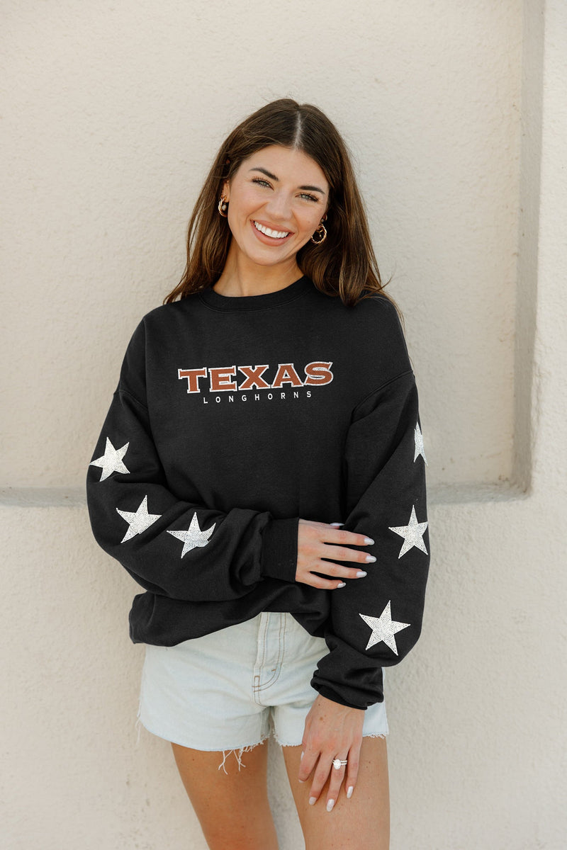 TEXAS LONGHORNS SIX STARS EMBELLISHED SLEEVE CREWNECK PULLOVER BY MADI ...