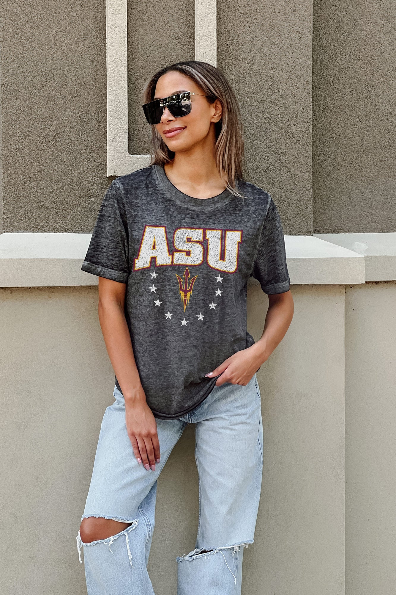 ARIZONA STATE SUN DEVILS SPRINT TO THE FINISH ACID WASH BOYFRIEND TEE