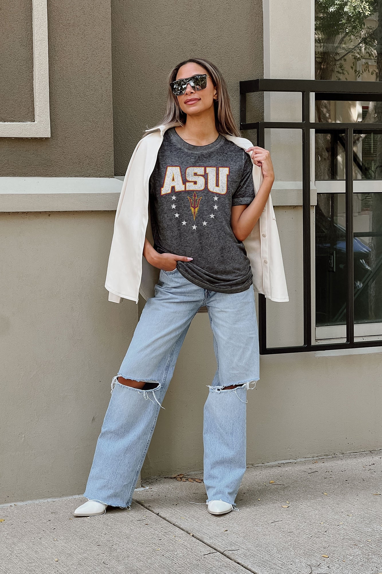 ARIZONA STATE SUN DEVILS SPRINT TO THE FINISH ACID WASH BOYFRIEND TEE