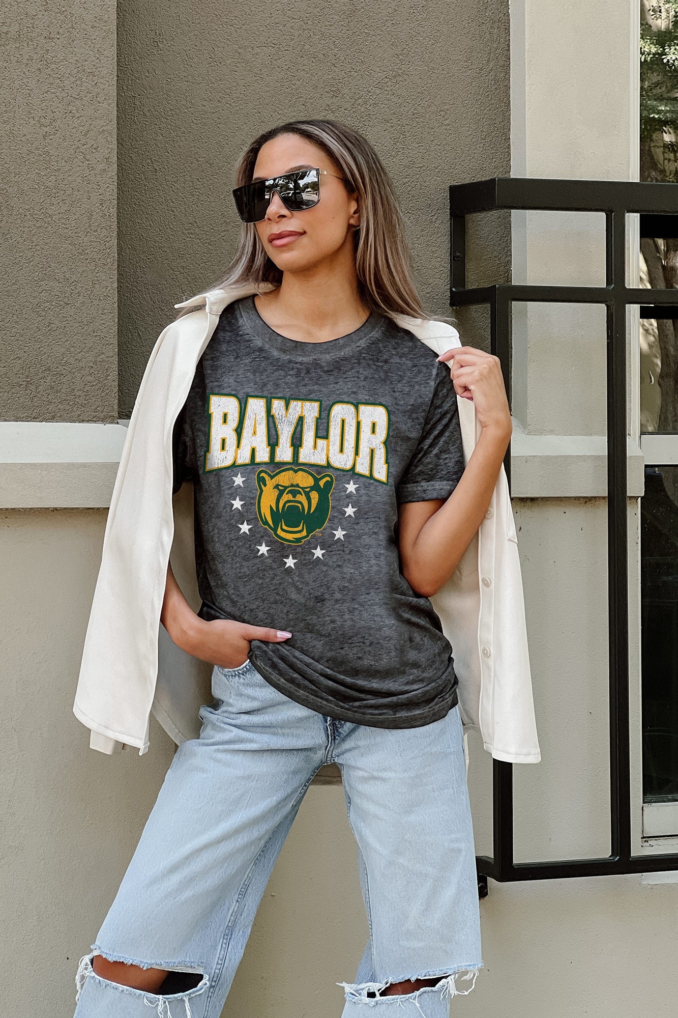 BAYLOR BEARS SPRINT TO THE FINISH ACID WASH BOYFRIEND TEE