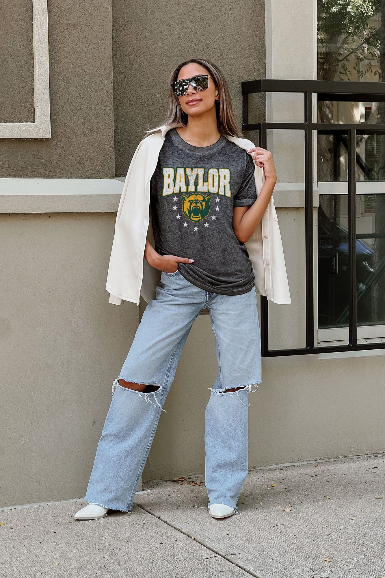 BAYLOR BEARS SPRINT TO THE FINISH ACID WASH BOYFRIEND TEE