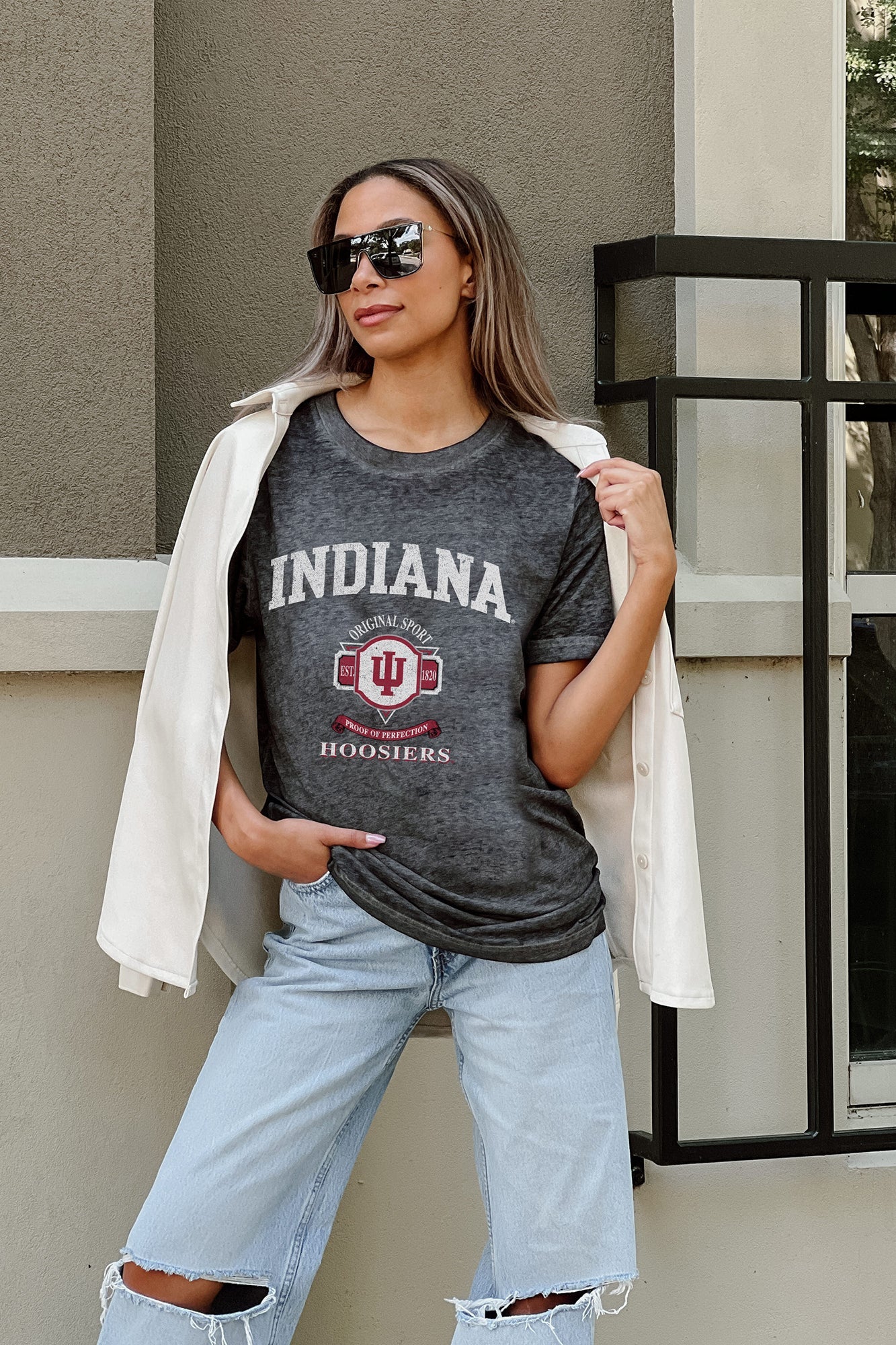 INDIANA HOOSIERS SWITCH IT UP ACID WASH BOYFRIEND TEE